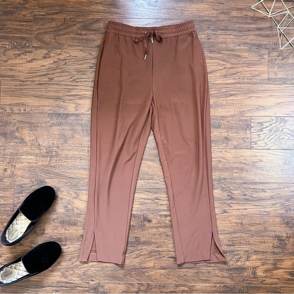 Joie • pull on pants tapered leg brown knit drawstring waist split hem jogger - Picture 1 of 10